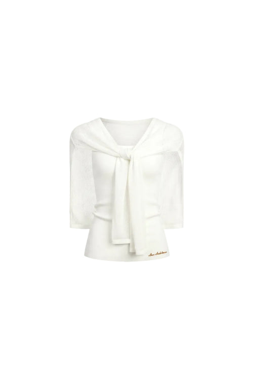 Off-white Woolen Overlay Acetate Camisole Two-piece Set