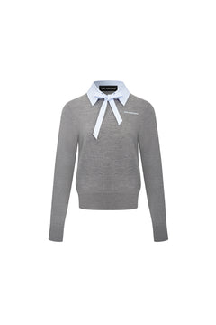 Grey Bow-tie Detail Knitted Sweater