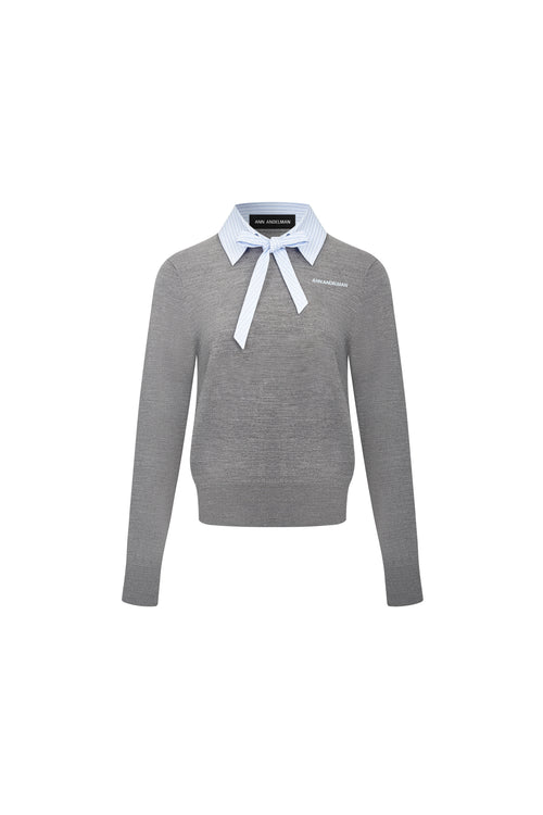 Grey Bow-tie Detail Knitted Sweater