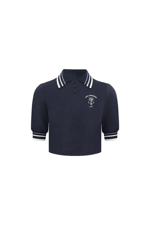 Navy Blue Nautical Short-sleeved Polo Shirt