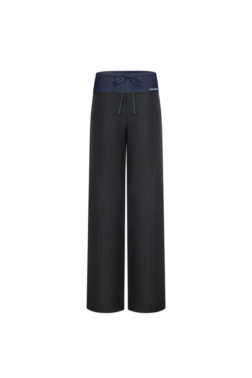 Dark Gray Patchwork Faux Two-piece Trousers