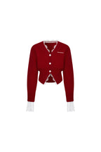 Red V-neck Lace Patchwork Waist Knitted Cardigan