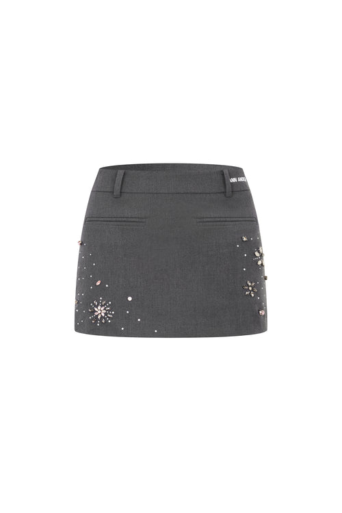Dark Gray Rhinestone-studded Skirt