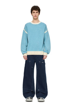 Navy Blue Washed Distressed Trousers