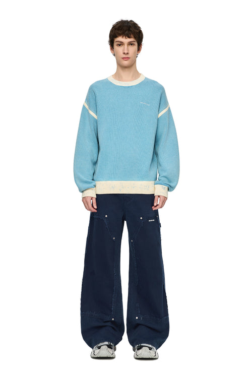 Navy Blue Washed Distressed Trousers