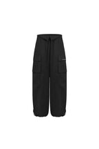 Black Washed Cotton Folded-over Cargo Pants