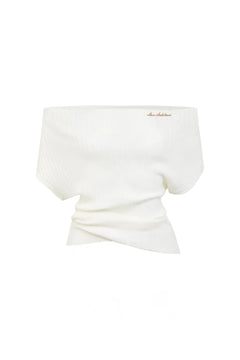 Off-white Ribbed Textured Knit Off-shoulder Top
