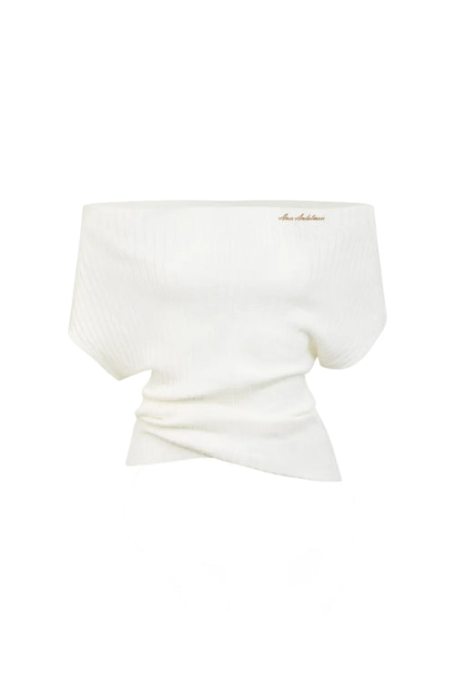 Off-white Ribbed Textured Knit Off-shoulder Top
