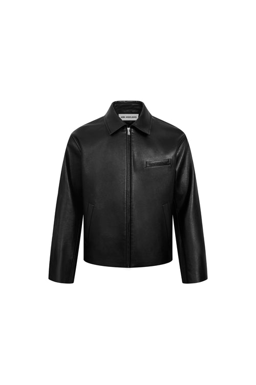 Black Leather Jacket with Steel Stamping