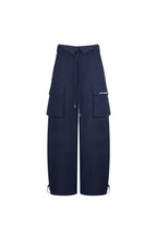 Navy Blue Washed Cotton Folded Work Pants