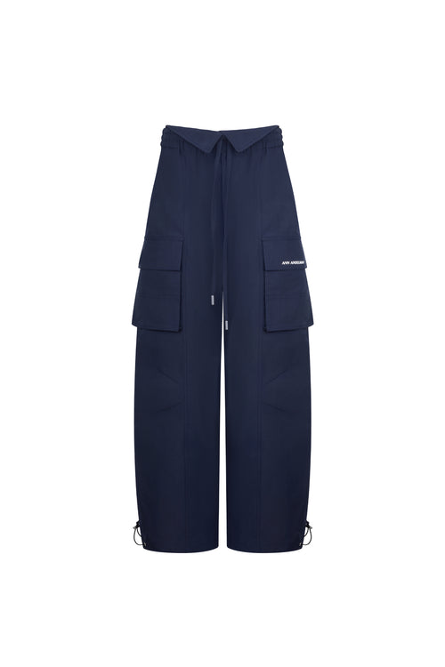 Navy Blue Washed Cotton Folded Work Pants