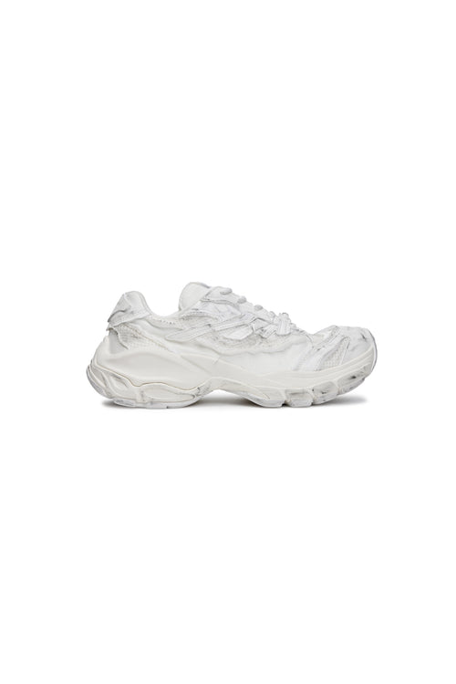 White Split Distressed Sneakers