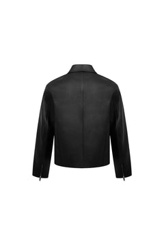 Black Leather Jacket with Steel Stamping