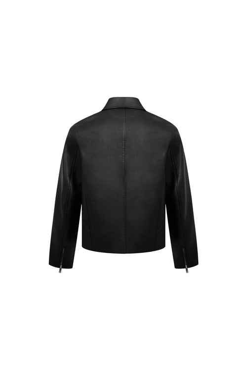 Black Leather Jacket with Steel Stamping