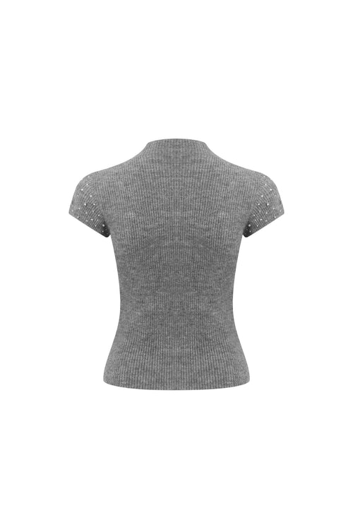 Grey Pearl Knit Top