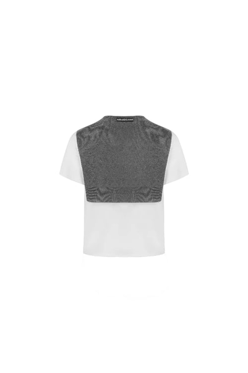 Gray Loose-fitting round neck short-sleeved wool shawl