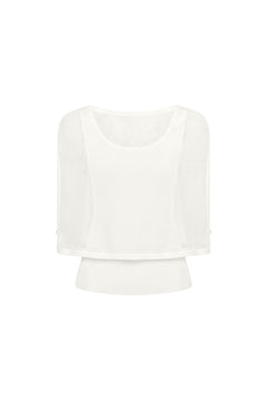 Off-white Woolen Overlay Acetate Camisole Two-piece Set