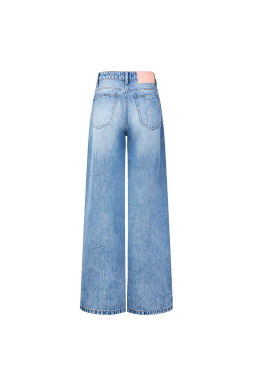 Blue Musical Note Beaded Embroidered Jeans