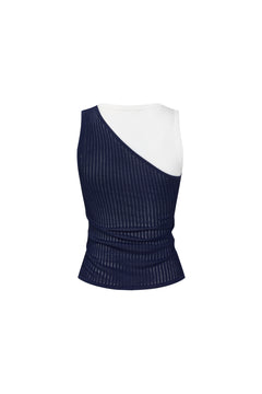 Navy Blue Two-piece Wool Patchwork Vest
