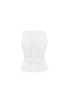 흰색 슬림핏 허리 오픈 칼라 셔츠 조끼