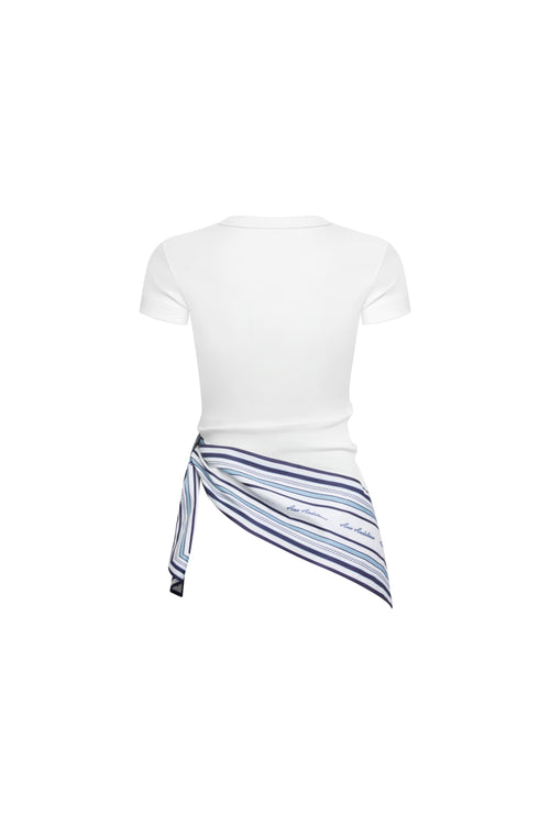 White Square Neck Scarf-style Top