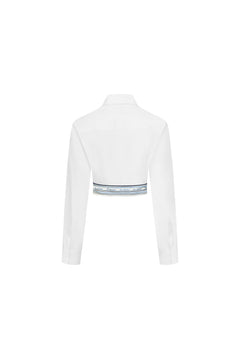 White Silk Scarf-trimmed Tie-up Shirt
