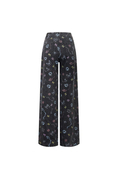 Black Graphic Printed Washed Distressed Jeans