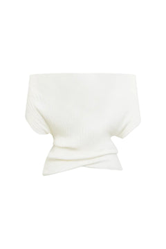 Off-white Ribbed Textured Knit Off-shoulder Top