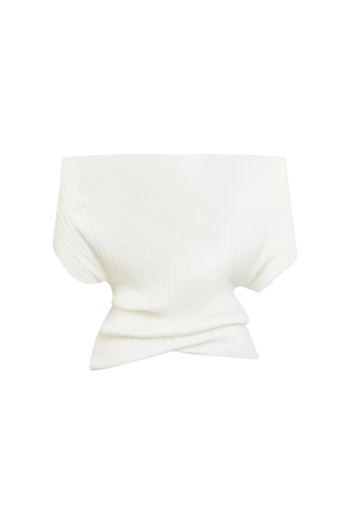Off-white Ribbed Textured Knit Off-shoulder Top