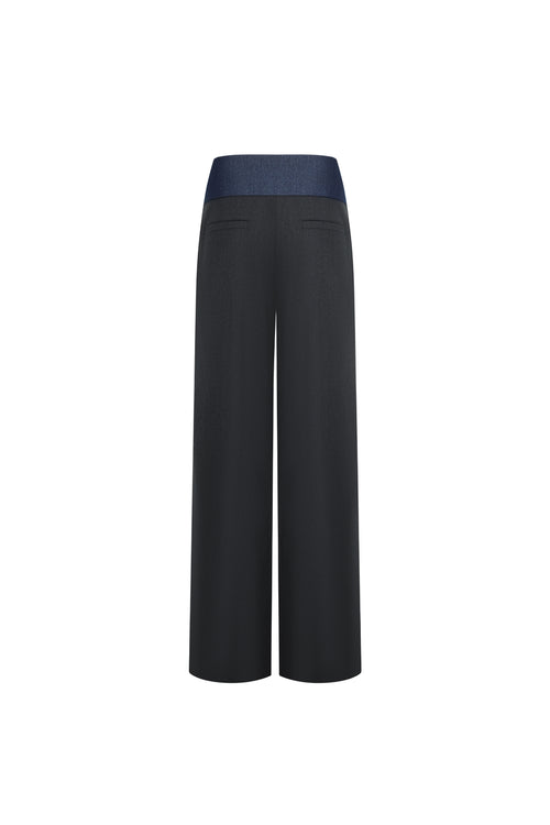 Dark Gray Patchwork Faux Two-piece Trousers