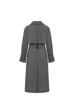 Dark Gray Long Double-breasted Trench Coat with Lapel