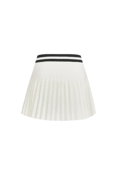 White Square Logo Color-blocked Knitted Pleated Skirt