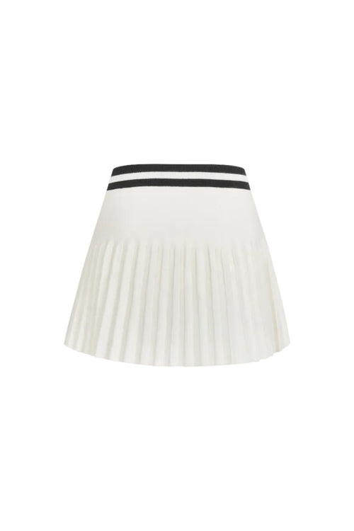 White Square Logo Color-blocked Knitted Pleated Skirt
