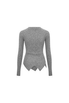 Grey Crew Neck Diamond Cable Sweater
