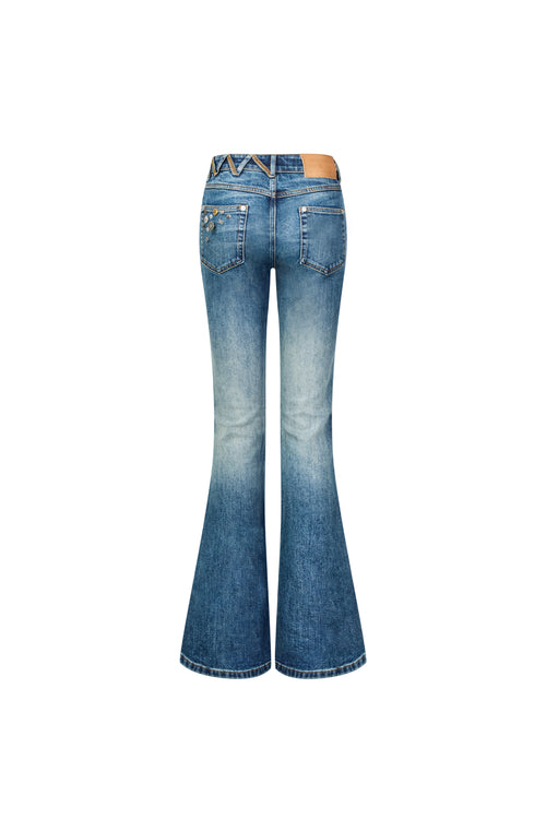Blue Retro Low-rise Flared Jeans