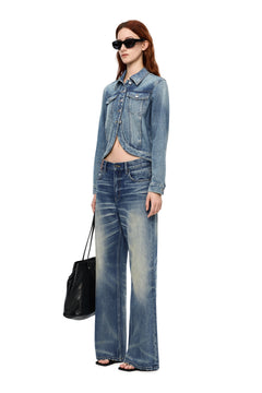 Blue Gradient Distressed Straight-Leg Jeans