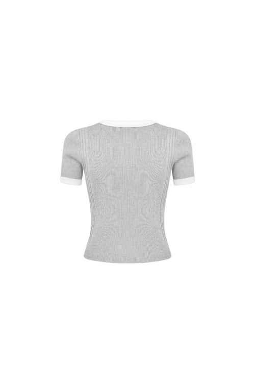 Grey Color-blocked Knit T-shirt
