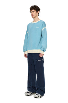 Navy Blue Washed Distressed Trousers