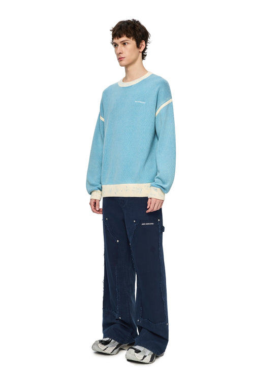 Navy Blue Washed Distressed Trousers