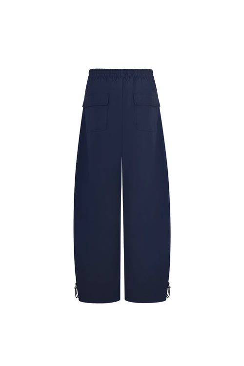 Navy Blue Washed Cotton Folded Work Pants