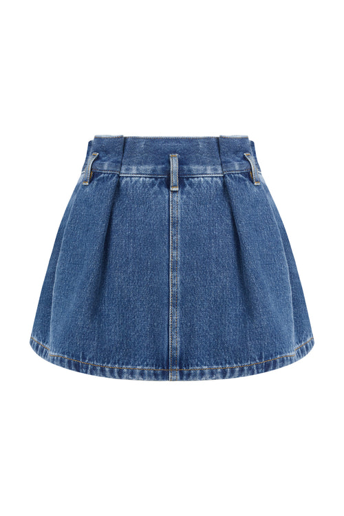 Blue Pleated Denim Midi Skirt