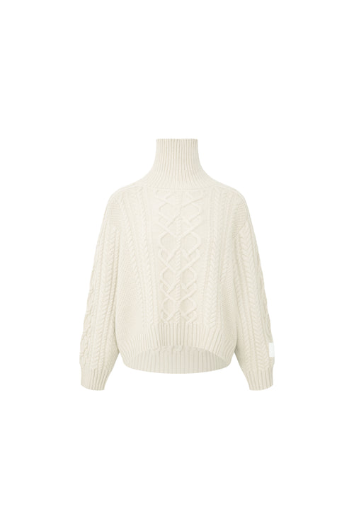 White Logo Twisted Turtleneck Sweater