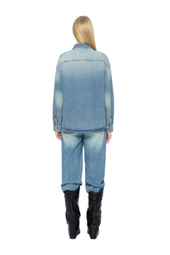 Blue Vintage Floral Denim Shirt