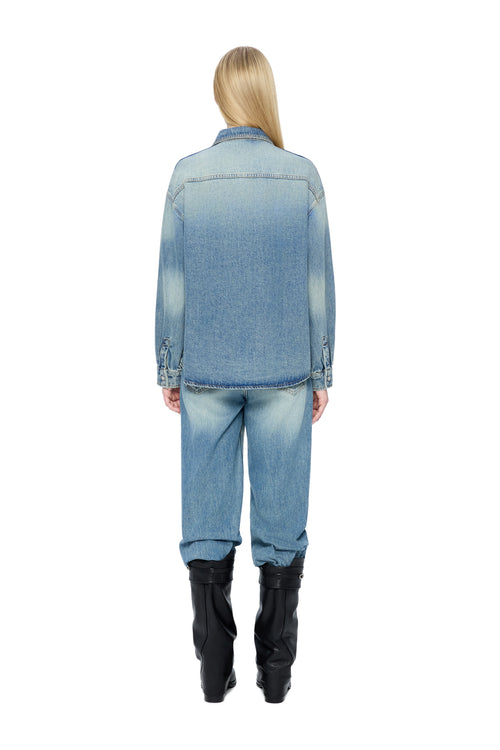 Blue Vintage Floral Denim Shirt