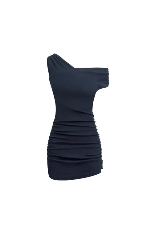 Navy Blue One-shoulder Ribbed Dress