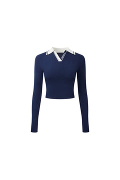 Navy Blue Golf-colored Knit Top