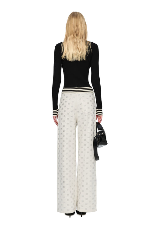 White Loose Straight-leg Full Rhinestone Logo Jeans