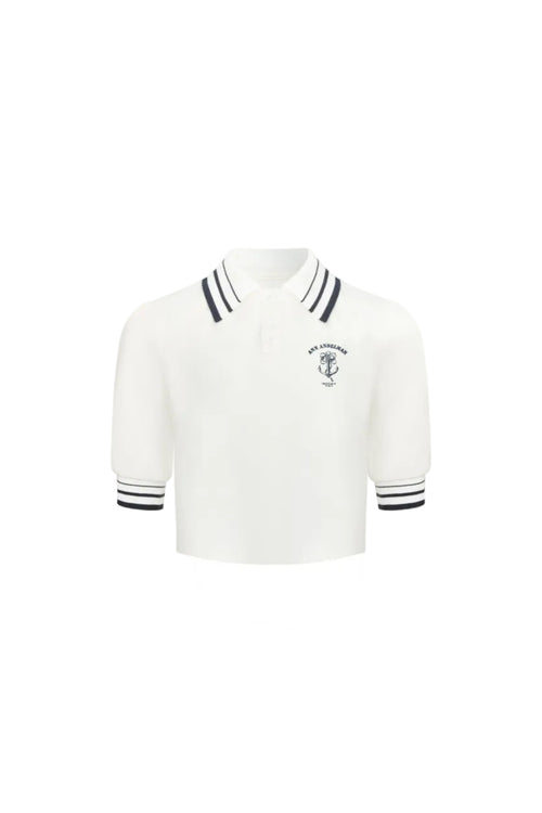 White Nautical Short-sleeve Polo Shirt