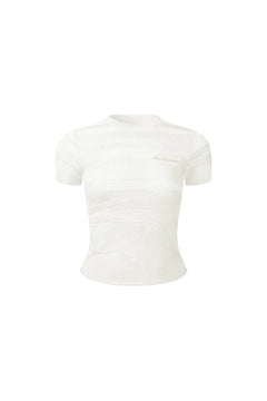 White Textured Jacquard Knit Short-sleeved T-shirt