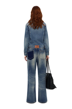 Blue Gradient Distressed Straight-Leg Jeans